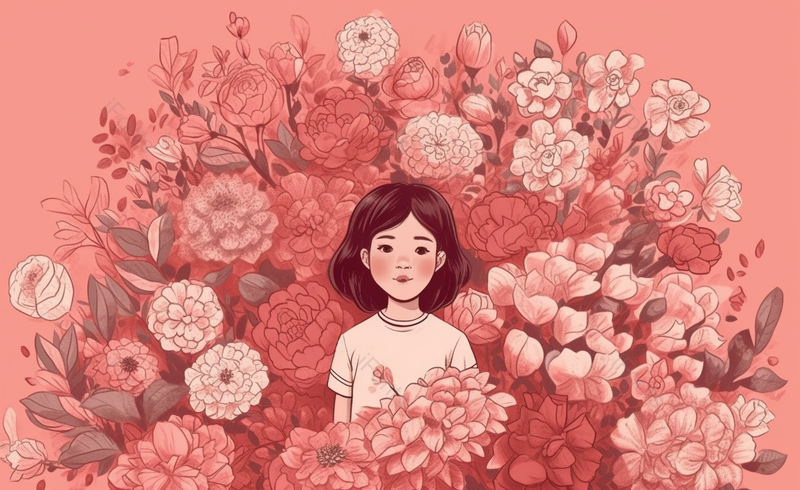 粉色清新花朵围绕的学生手绘小清新人物原创插画,插画/手绘图,插画/手绘图库,插画/手绘图下载,插画/手绘